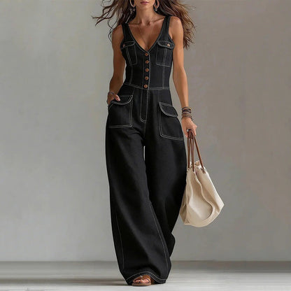 ✨Sommer-Sonderangebot 50% RABATT!☀️Locker sitzender Jumpsuit mit weiten Beinen und Taschen