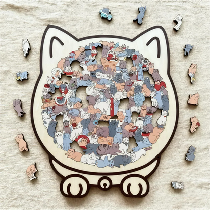🎅135-Piece Morandi-Colored Cat Shaped Wooden Jigsaw Puzzle🎁