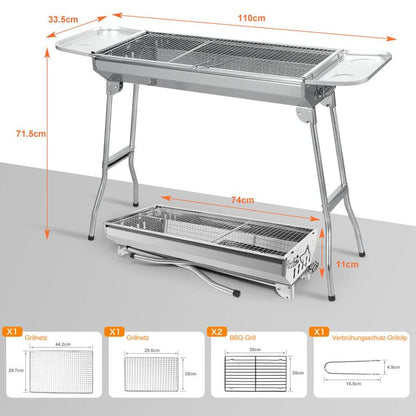 Outdoor Grillset – Klappbarer Edelstahl-Kohlegrill für Camping, Garten und BBQ🔥🍖