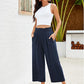 👖 Damen-Freizeithose – einfarbige Weitbeinhose mit hohem Bund, Kordelzug & Taschen, 7/8-Länge, bequem & vielseitig für Alltag & Sommer ☀️