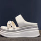 Damen Slip-On Sandalen mit Strassstein und dicker Plattform