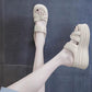 Damen Slip-On Sandalen mit Strassstein und dicker Plattform