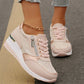 Women's Casual Mesh Lace-Up Wedge Sole Sneakers with Side Zipper