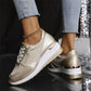 Women's Casual Mesh Lace-Up Wedge Sole Sneakers with Side Zipper