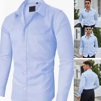 ⌛ Nur noch 3 Tage – 50 % auf alles! ⏰Klassisches Herrenhemd zum Unterziehen – Langarm, Uni-Farbe, Bequem & Zeitlos👔