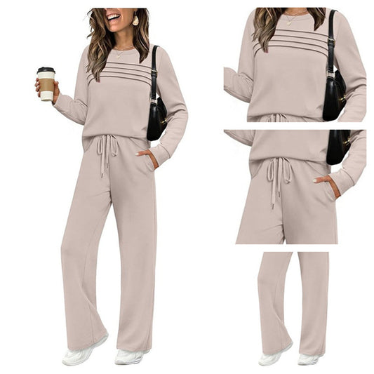Women's Crew Neck Top & Drawstring Pants Set - Free Shipping