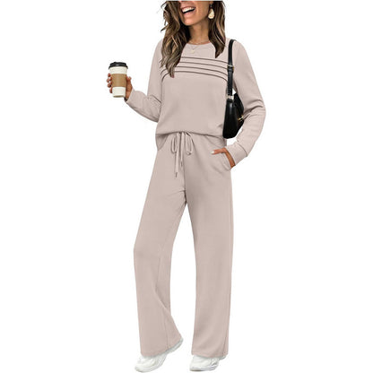 Women's Crew Neck Top & Drawstring Pants Set - Free Shipping