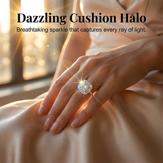 📢📢50 % Rabatt!! ⏰ Brillanter Doppel-Halo Quadratring für Damen – Funkelndes Design, Goldfinish & Perfekt für Besondere Anlässe 🌟