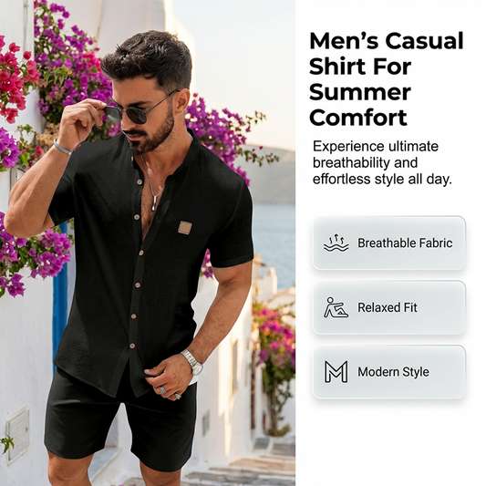 👔 50% RABATT! 🌞 Modernes Stehkragen-Hemd – Atmungsaktives Herren Kurzarmhemd im Relaxed Fit Für Einen Lässigen & Stilvollen Look 👕