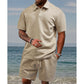 👕🩳Herren-Zweiteiler mit Rautenstruktur: Kurzarmhemd mit Kragen & Shorts mit Kordelzug🌊