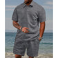 👕🩳Herren-Zweiteiler mit Rautenstruktur: Kurzarmhemd mit Kragen & Shorts mit Kordelzug🌊
