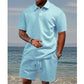👕🩳Herren-Zweiteiler mit Rautenstruktur: Kurzarmhemd mit Kragen & Shorts mit Kordelzug🌊