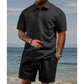 👕🩳Herren-Zweiteiler mit Rautenstruktur: Kurzarmhemd mit Kragen & Shorts mit Kordelzug🌊