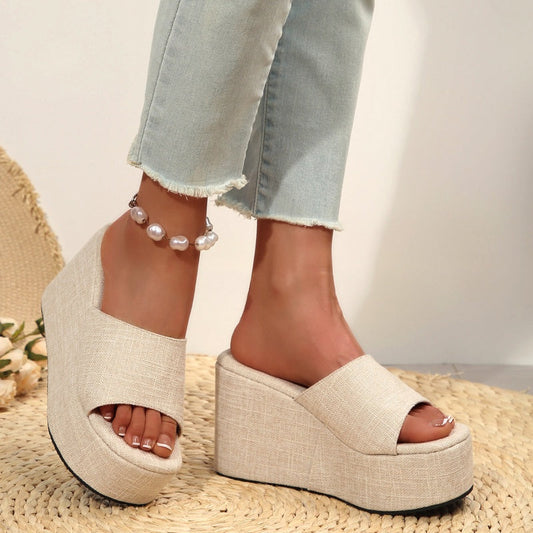 Damen Slip-On Sandalen mit offenem Zehenbereich und Plateauabsatz