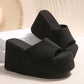 Damen Slip-On Sandalen mit offenem Zehenbereich und Plateauabsatz