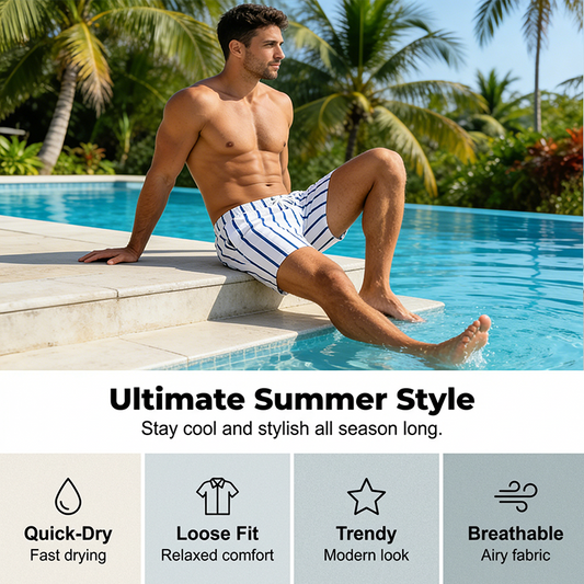 🩳 50% RABATT! 🌊 Herren Gestreifte Schnelltrocknende Leichte Strandshorts – Bequem, Stylisch & Perfekt Für Den Strand & Urlaub 🏖️