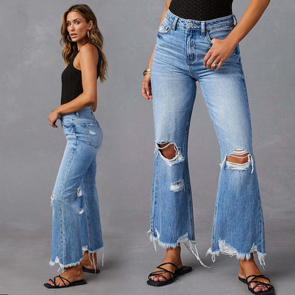 Hochbund-Jeans mit Rissen und Schlag für Damen