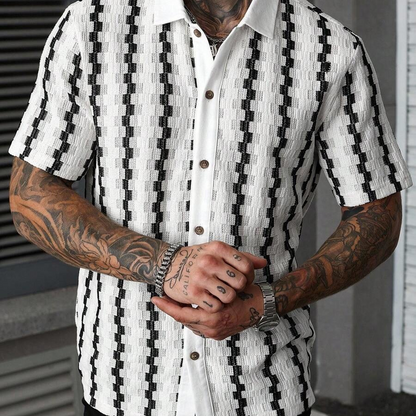 Retro-Geo-Strick-Shirt für Herren – kurzarm, lässig & auffällig