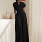 Damen V-Ausschnitt Weites Bein Jumpsuit mit Knopfdetail – Büro bis Abend