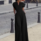 Damen V-Ausschnitt Weites Bein Jumpsuit mit Knopfdetail – Büro bis Abend