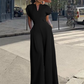 Damen V-Ausschnitt Weites Bein Jumpsuit mit Knopfdetail – Büro bis Abend