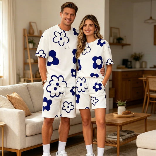 👕 50% RABATT! 🌸 Unisex Blumendruck T-Shirt & Shorts Set – Leichter Stoff, Lässiger Schnitt & Perfekt Für Warme Sommertage ☀️