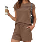 Damen-Pintuck-T-Shirt & Schnürhosen 2-teiliges Set