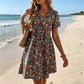 Sommerkleid für Damen mit Blumenmuster, V-Ausschnitt und kurzen Ärmeln