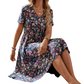 Sommerkleid für Damen mit Blumenmuster, V-Ausschnitt und kurzen Ärmeln