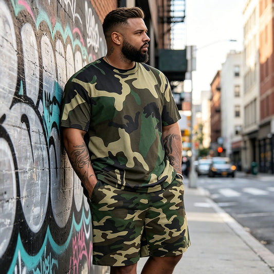 Herren Camouflage-Print T-Shirt & Shorts Set