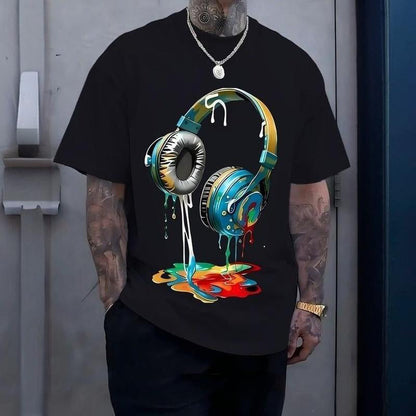 🎧 50% RABATT! Herren T-Shirt mit buntem Kopfhörer-Print – Einzigartig & lässig für Musikliebhaber!