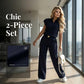 🔥👚50% Rabatt! Damen Chic Zweiteiler-Set: Bequemes Polo-Top & Wide-Leg-Hose | Elegant für Jeden Tag & Jede Gelegenheit 🌸💨