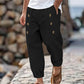Herren Lässige Baumwoll-Leinen-Hose mit Knopfdetail