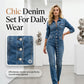 🌸 50% RABATT JETZT! 🌸Damen Schickes Knopfdetail Denim-Set