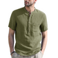 Men’s Summer Henley Shirt Short Sleeve Casual Cotton Linen Tee
