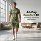 🔥 NUR SOLANGE DER VORRAT REICHT – 50% RABATT! 🎉 Herren Sportset mit Kunstdenim Print – Kurzarm T-Shirt + Cargo Shorts, elastischer Stoff für Fitness, Laufen & Alltag