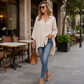 👚 50% RABATT! 🔥 Damen lässige weite Apricot-Bluse – Langarm, Knopfleiste & Kragen – Leicht, vielseitig & perfekt für Alltag oder Büro – femininer Look mit Komfort 🌸✨👔