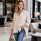 👚 50% RABATT! 🔥 Damen lässige weite Apricot-Bluse – Langarm, Knopfleiste & Kragen – Leicht, vielseitig & perfekt für Alltag oder Büro – femininer Look mit Komfort 🌸✨👔