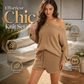 👗 50% RABATT! 🌿 Damen Off-Shoulder Strickpullover & Shorts Set – Weich, luftig & vielseitig – Perfekt für Sommer, Freizeit & Zuhause ✨