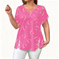 Damen Lässiges V-Ausschnitt Kurzarm T-Shirt