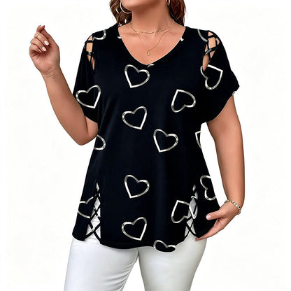 Damen Lässiges V-Ausschnitt Kurzarm T-Shirt