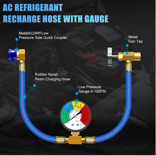 🚗❄️ R1234YF Kältemittel-Füllschlauch – 50% RABATT! 600-3000 PSI, Metall-Schnellkupplung, Manometer – einfaches Nachfüllen der Klimaanlage 💪