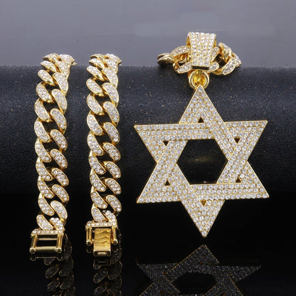 ⏳Zeitlich begrenzter 50% Rabatt⏰Hip-Hop Iced Out Strass Davidstern Anhänger mit 50cm Kette✡️📿