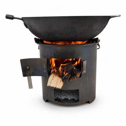 Multifunktionaler tragbarer Holz- und Kohleofen mit rostfester Kochplatte für Outdoor-Camping, Grillen, Kochen und Heizen